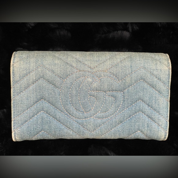 GUCCI Pearl GG Marmont Chevron Quilted Denim Long Wallet (443436.2091) - Picture 3 of 12